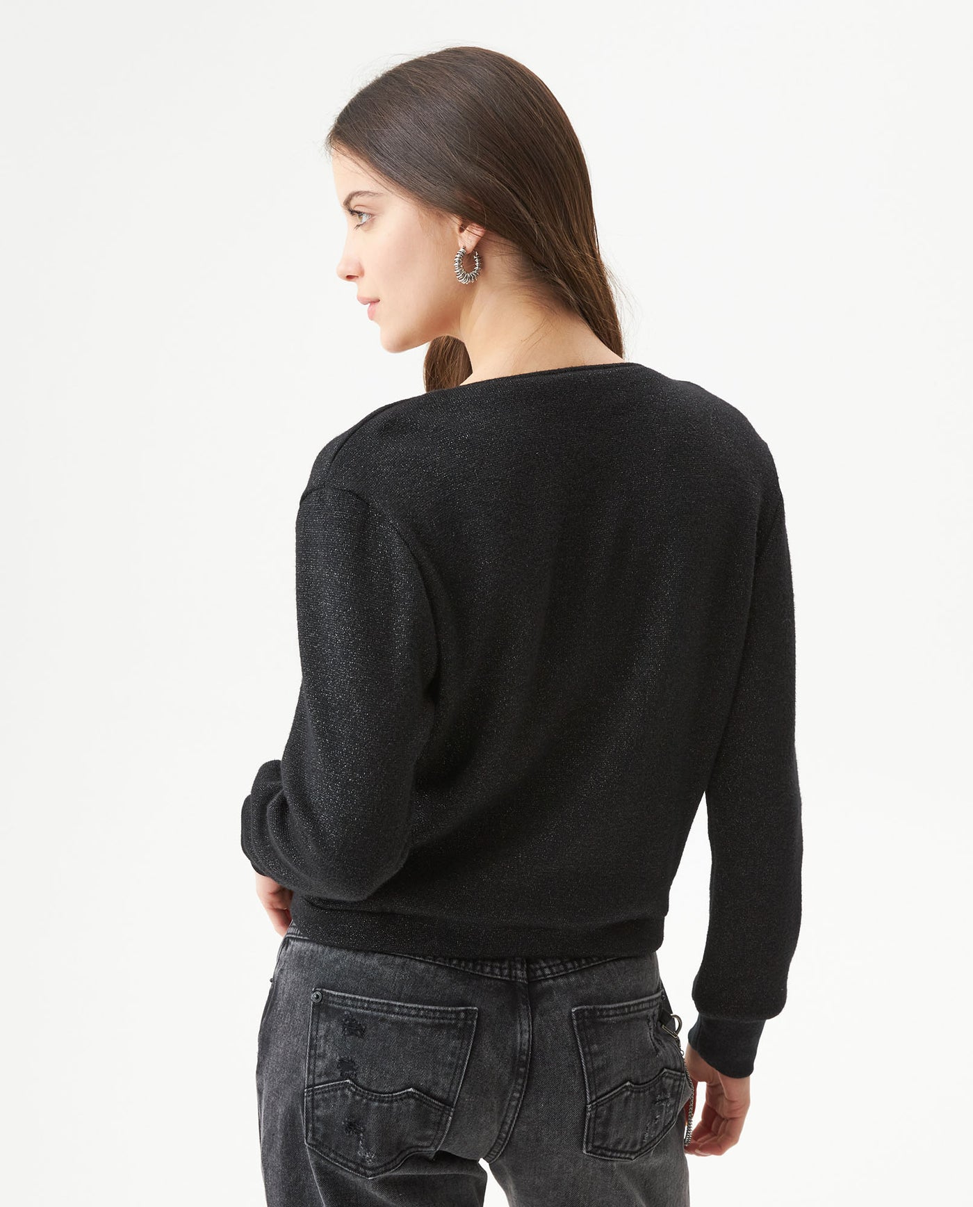 Women's Lurex Knit V-Neck Zip Cardigan in Cotton-Polyester Blend 63_789G003_NEG194007_6