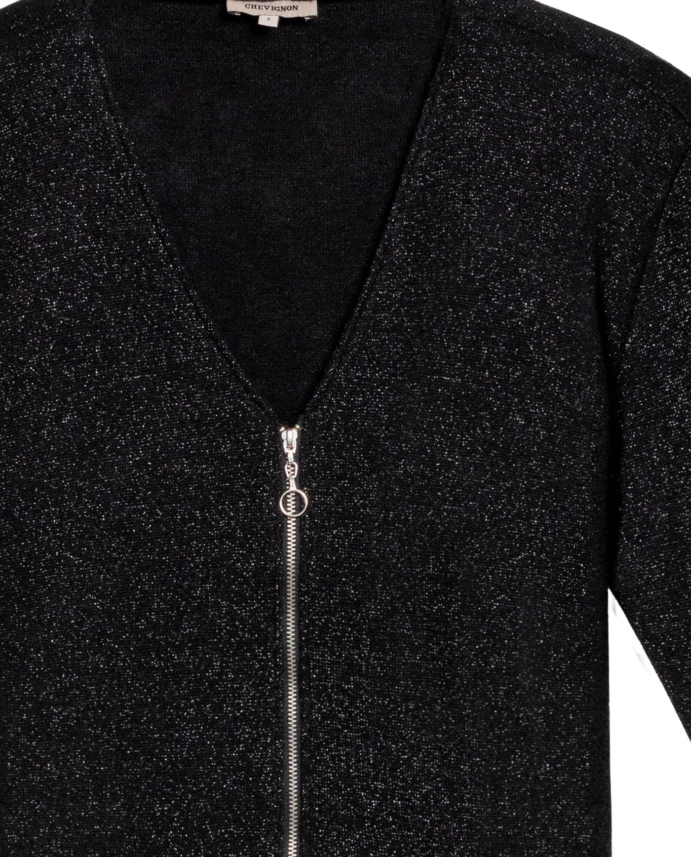 Women's Lurex Knit V-Neck Zip Cardigan in Cotton-Polyester Blend 63_789G003_NEG194007_8