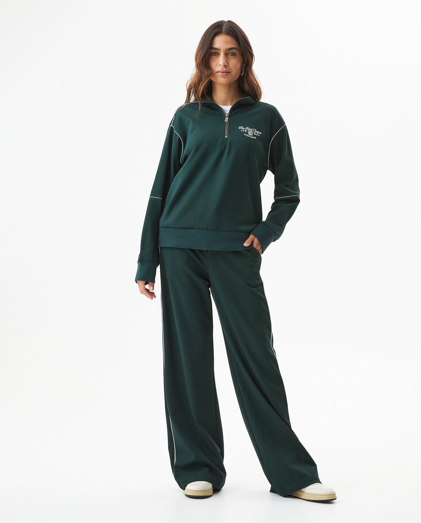 Women's Contrast Detail Half-Zip Sweatshirt in Rayon-Nylon Blend - 2
