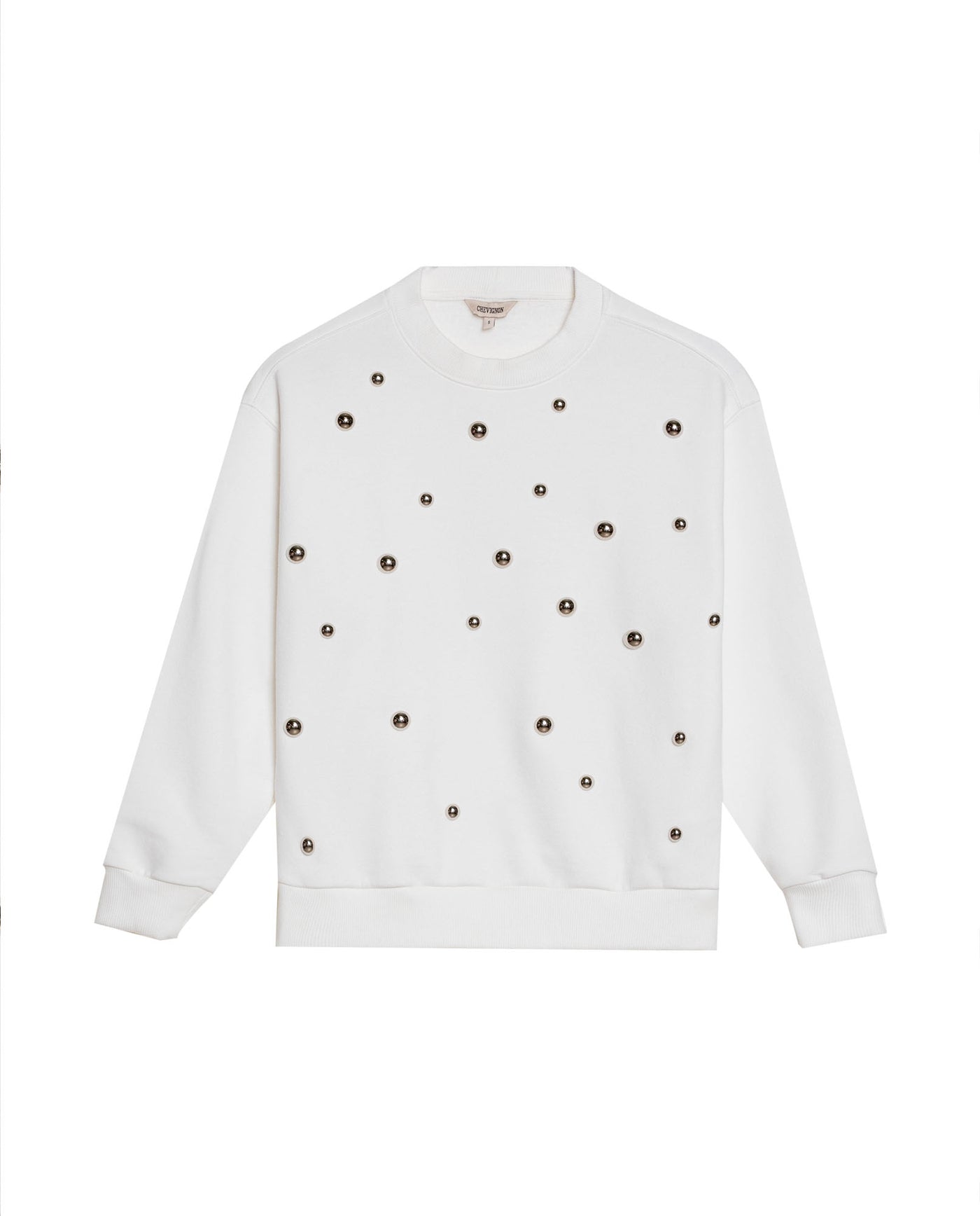 Women's Studded Oversized Crew Neck Sweatshirt in Cotton-Polyester Blend, Plaza - 3