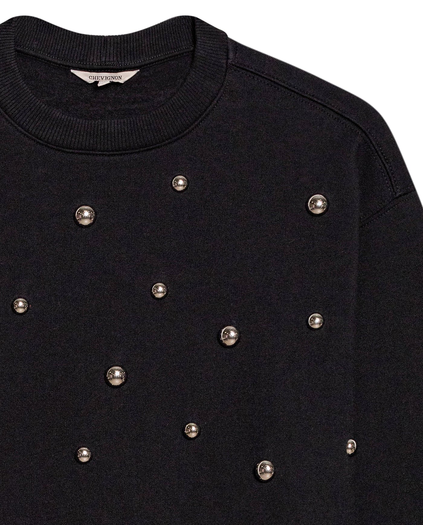 Women's Studded Oversized Crew Neck Sweatshirt in Cotton-Polyester Blend, Plaza - 7