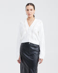 Women's Cropped V-Neck Cardigan with Angora-Effect Knit and Metal Plate in Mixed Fibers