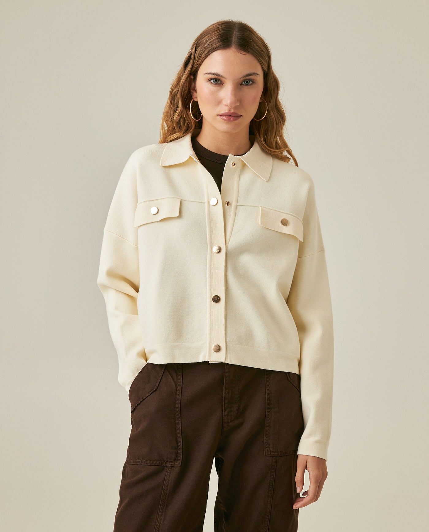 Womens Jacket Knit Cargo-Inspired Boxy Silhouette Viscose Blend - Raw 63_791H005_CRU110103_0