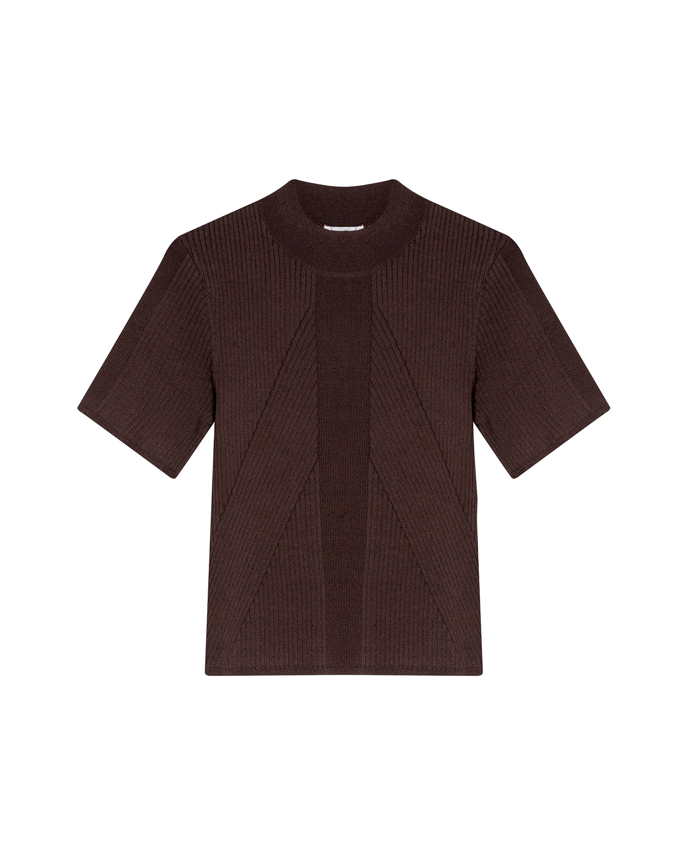 Womens Top Knit Ribbed Mandarin Collar Viscose Blend Super Lightweight Irregular Cuts Modern - Brown 63_791H006_CAF191016_3