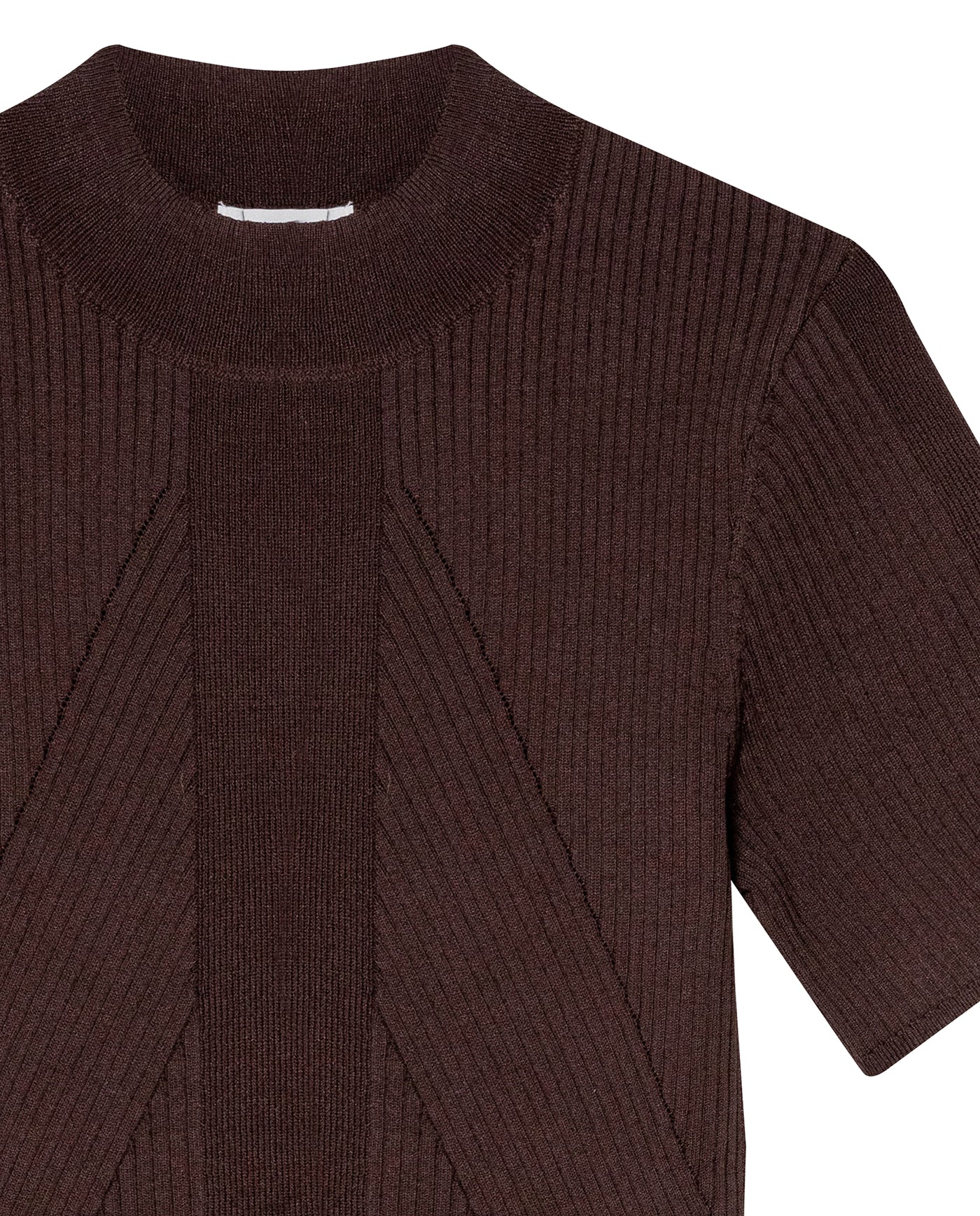 Womens Top Knit Ribbed Mandarin Collar Viscose Blend Super Lightweight Irregular Cuts Modern - Brown 63_791H006_CAF191016_8