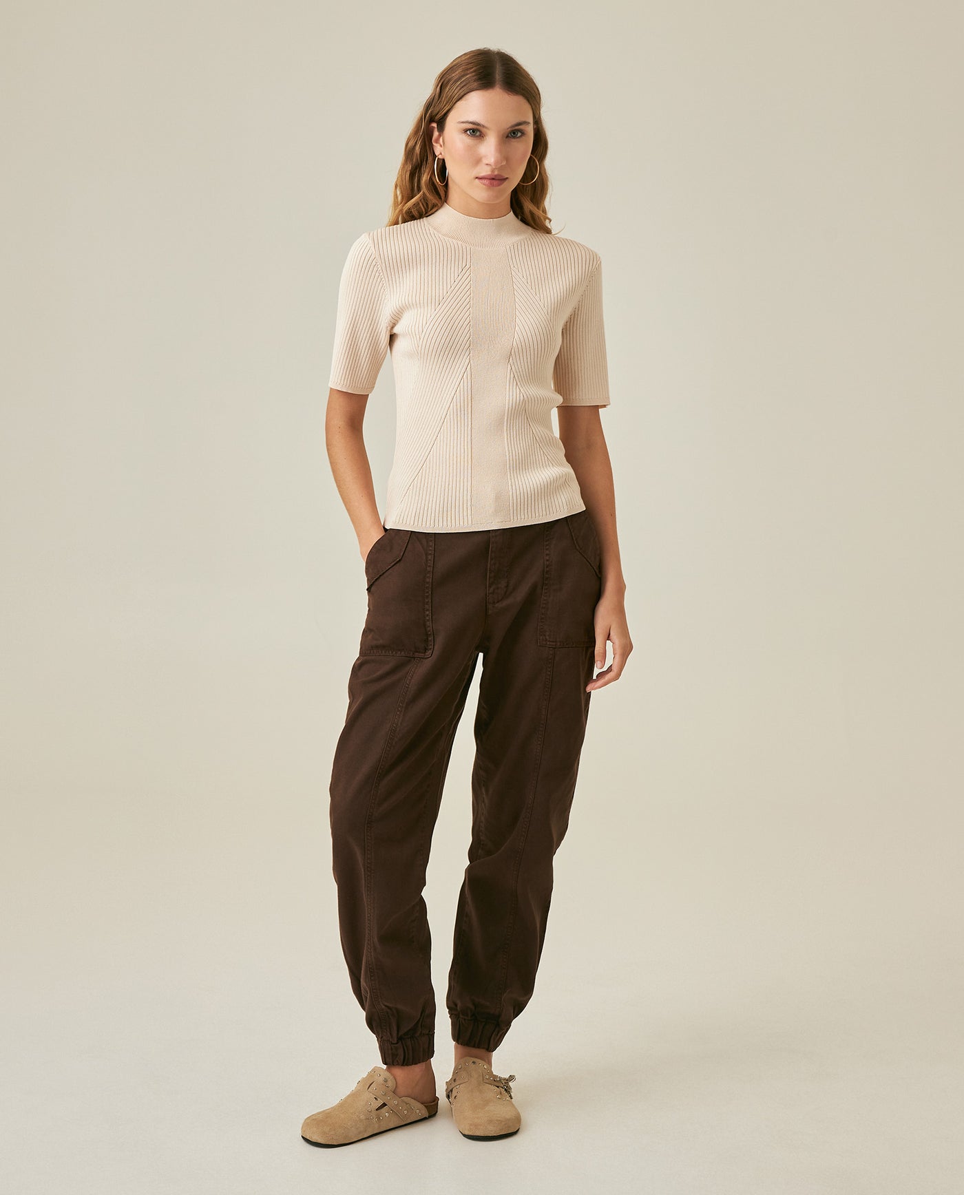 Womens Top Knit Ribbed Mandarin Collar Viscose Blend Super Lightweight Irregular Cuts Modern - Raw 63_791H006_CRU110103_4