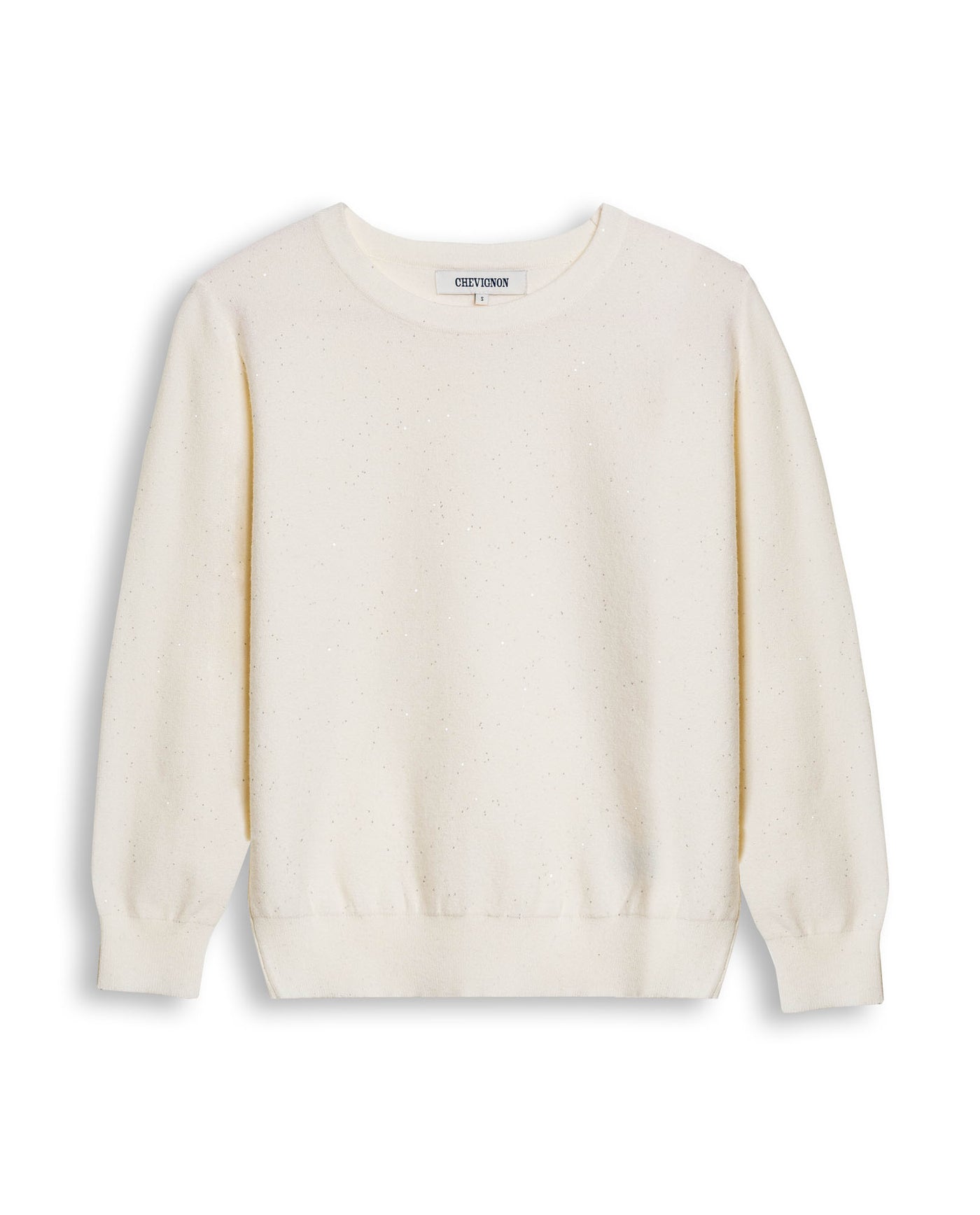 Womens Sweater Knit Long Sleeve Crewneck Viscose Blend Mini Sequins Ultra Soft Subtle Shine - Raw 63_791H011_CRU110103_3