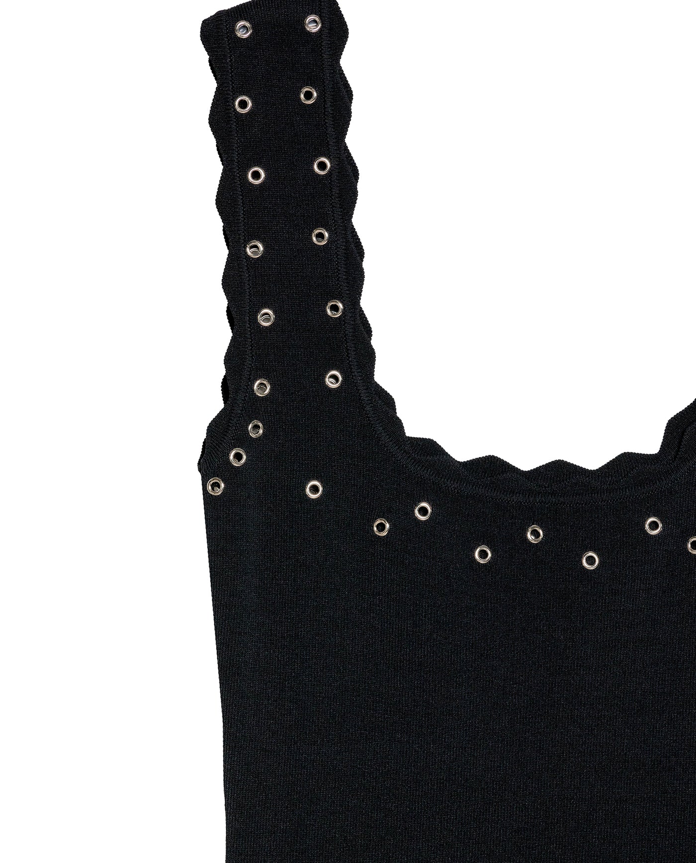 Womens Dress Short Knit Sleeveless Flared Silhouette Viscose Blend Knitted Beads Metal Eyelets Neckline - Black 63_791H016_NEG194007_8