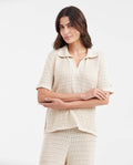 Women's Relaxed Oversized Openwork Polo Knit Top in Modal - Matching Set Piece