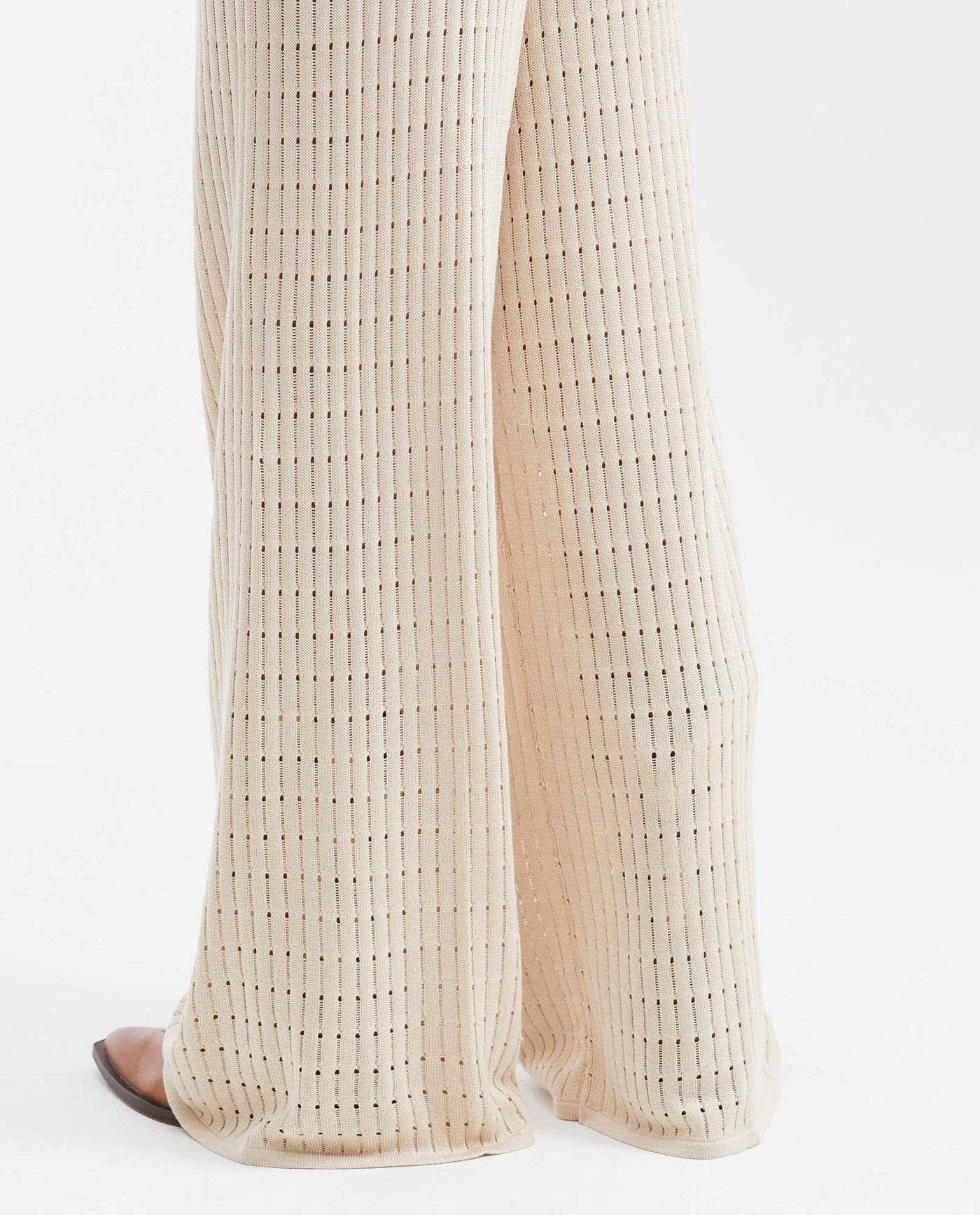 Women's High-Waisted Wide Leg Openwork Knit Pants in Modal - Matching Set Piece - 7