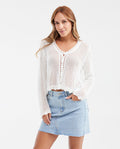 Women's Straight Fit Cardigan with Mixed Crochet Trim in Modal