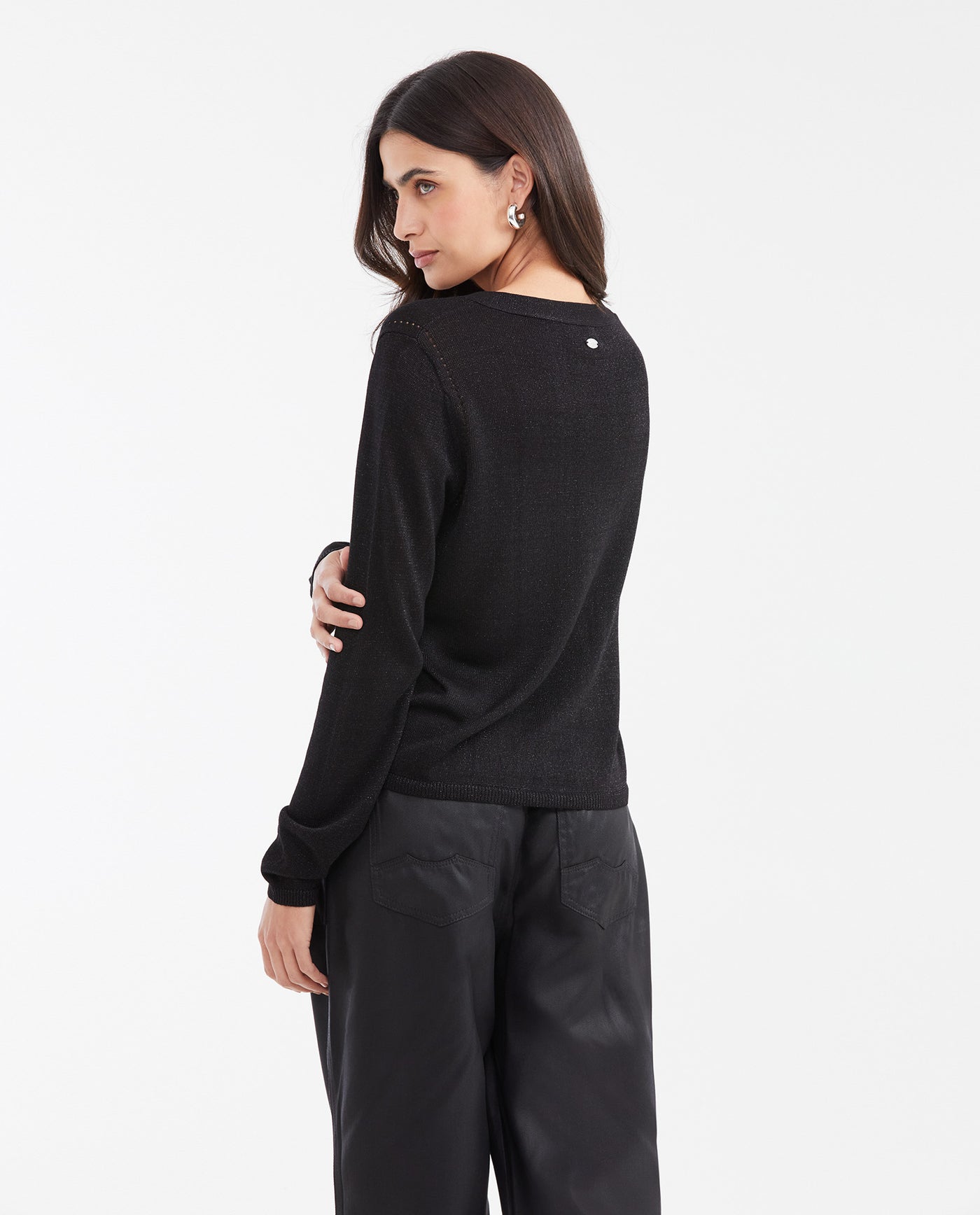 Women's Straight Fit Cardigan with Jeweled Buttons and Silver Lurex in Viscose-Polyamide - 6