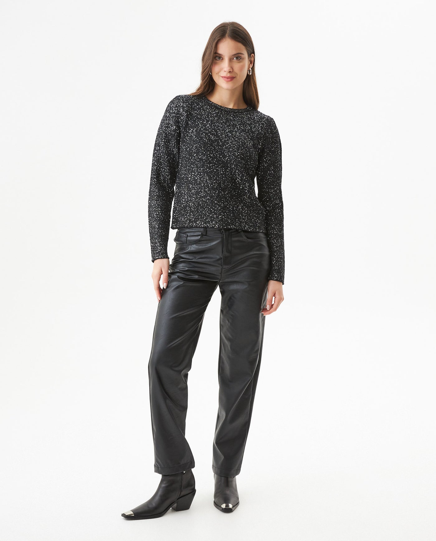 Women's 3D Architectural Sequined Sweater, Moonlight - 3