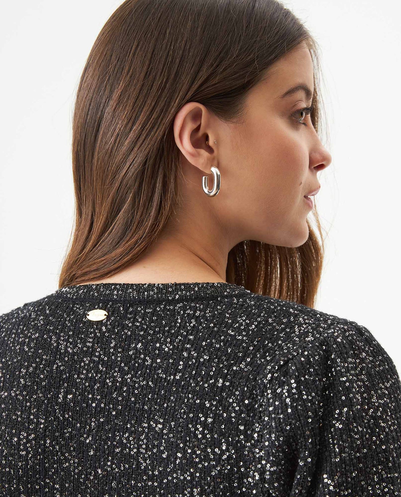 Women's 3D Architectural Sequined Sweater, Moonlight - 6