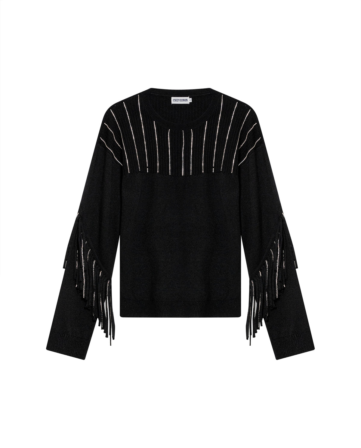 Women's Shiny Fringe Rock Sweater - Black 63_794G306_NEG194007_3