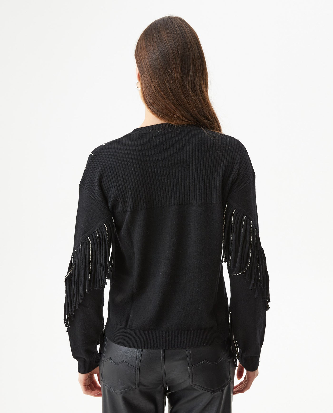 Women's Shiny Fringe Rock Sweater, Majestic - 5