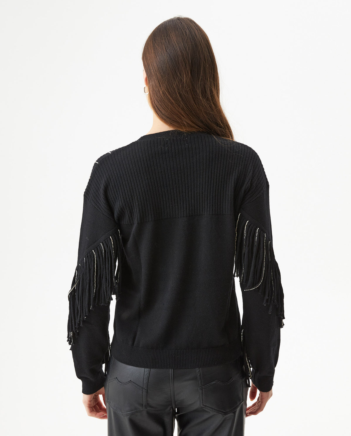 Women's Shiny Fringe Rock Sweater - Black 63_794G306_NEG194007_6