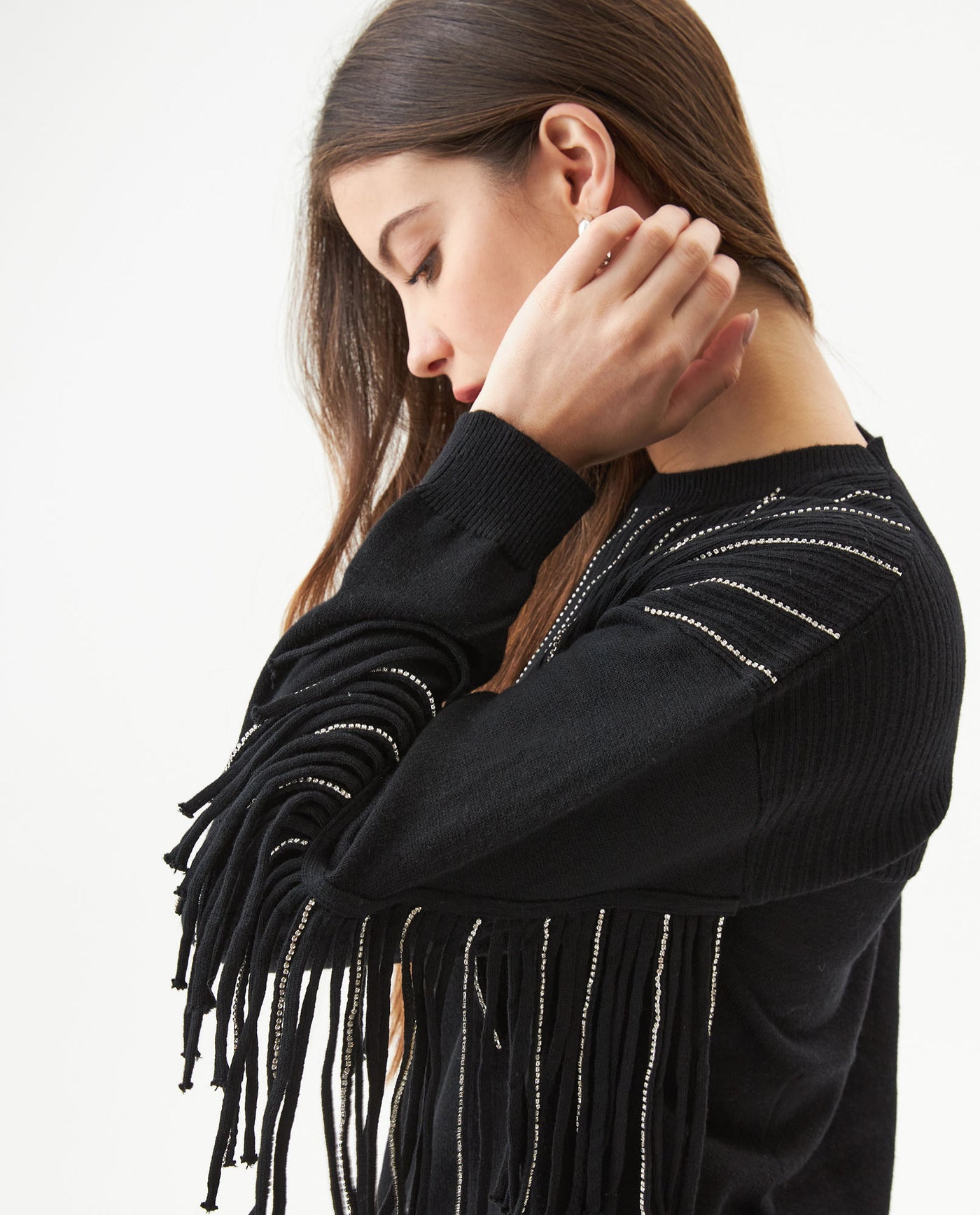 Women's Shiny Fringe Rock Sweater, Majestic - 6