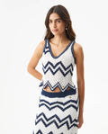 Women's Artisanal Crochet 2-Piece Set Knit Top in Polyester-Cotton Blend Moonlight