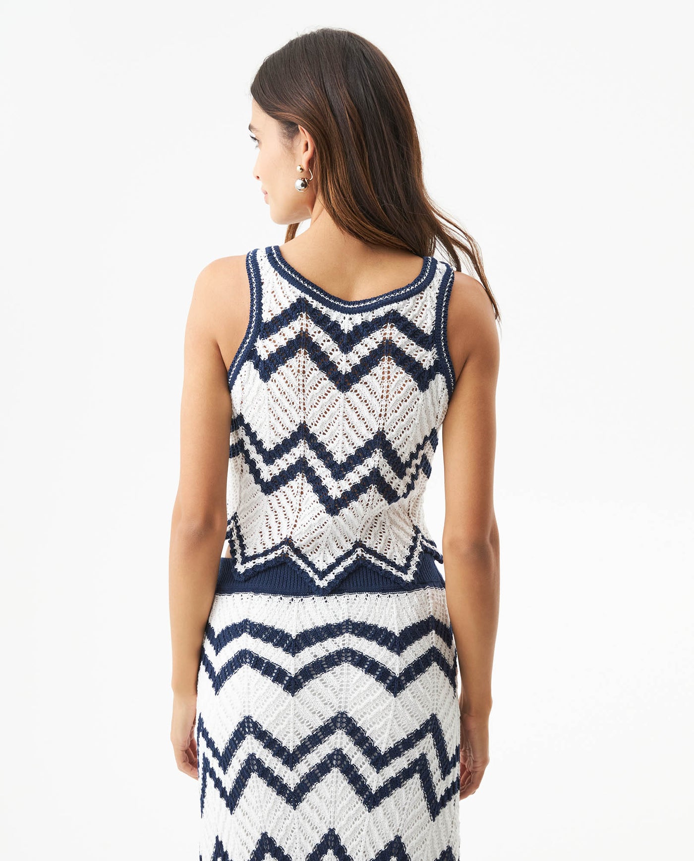 Women's Artisanal Crochet 2-Piece Set Knit Top in Polyester-Cotton Blend, Moonlight - 5