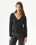 Women's Silver Thread Bow Detail Cardigan in Viscose-Polyester Blend
