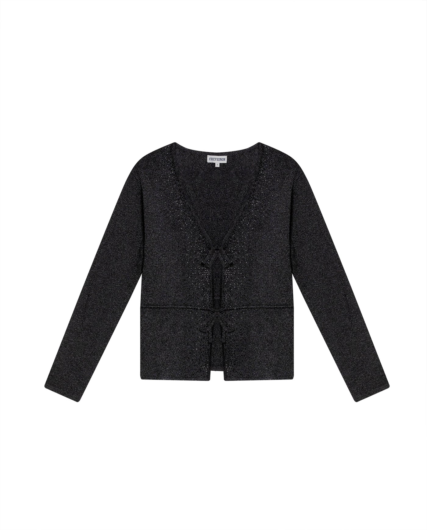Women's Silver Thread Bow Detail Cardigan in Viscose-Polyester Blend 63_799G009_NEG194007_3