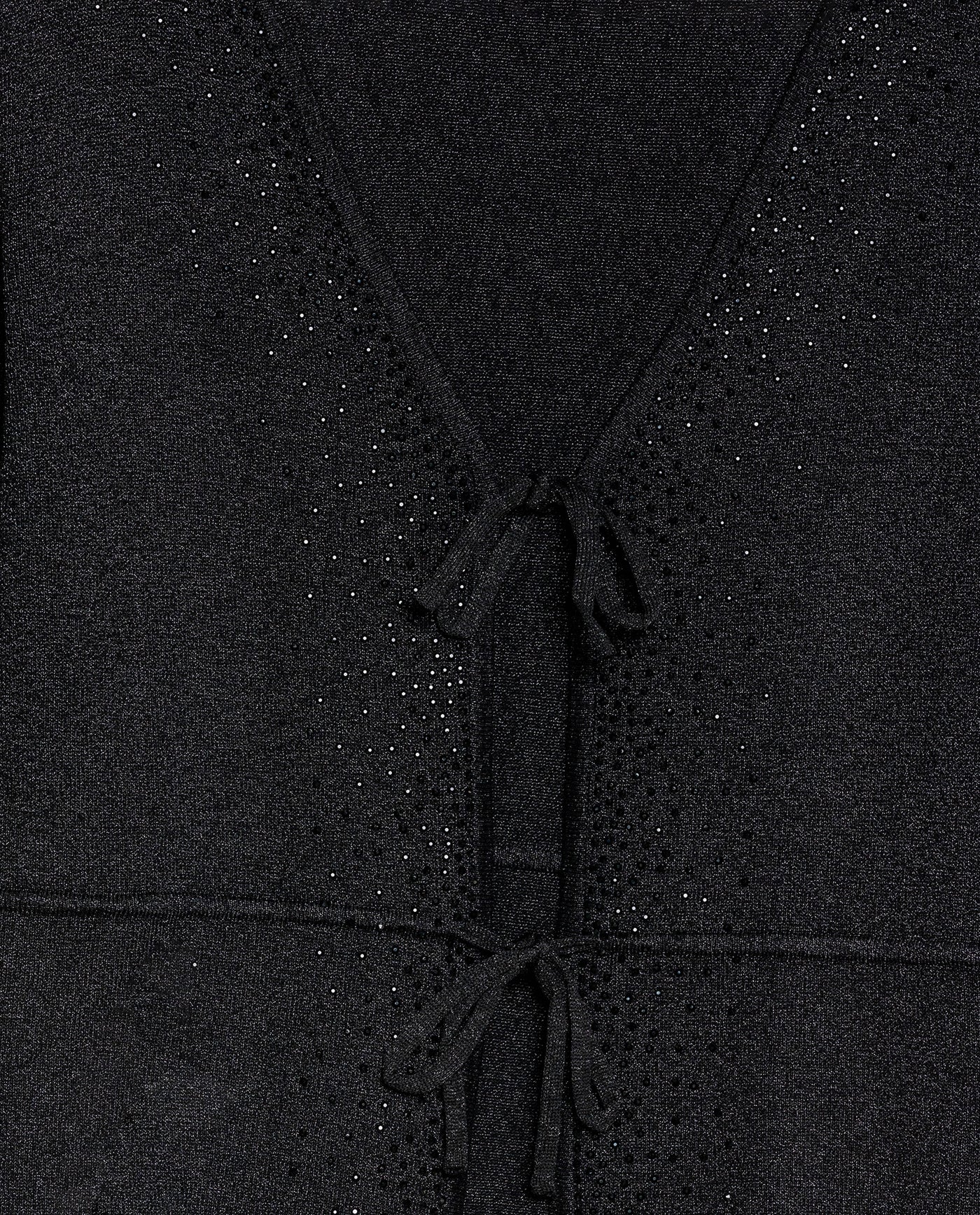 Women's Silver Thread Bow Detail Cardigan in Viscose-Polyester Blend 63_799G009_NEG194007_8