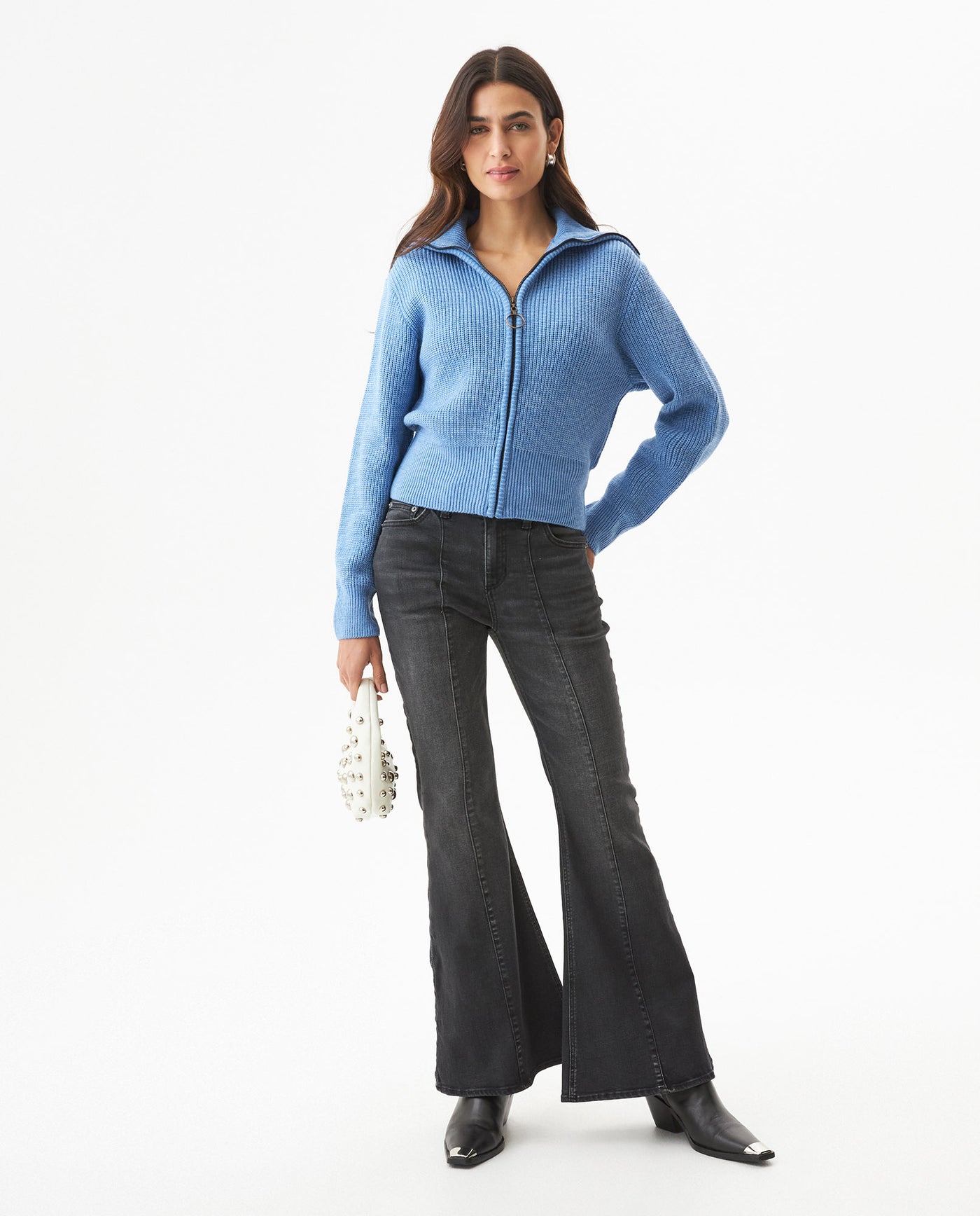 Women's English Stitch Bomber Jacket in Acrylic-Viscose Blend - 3