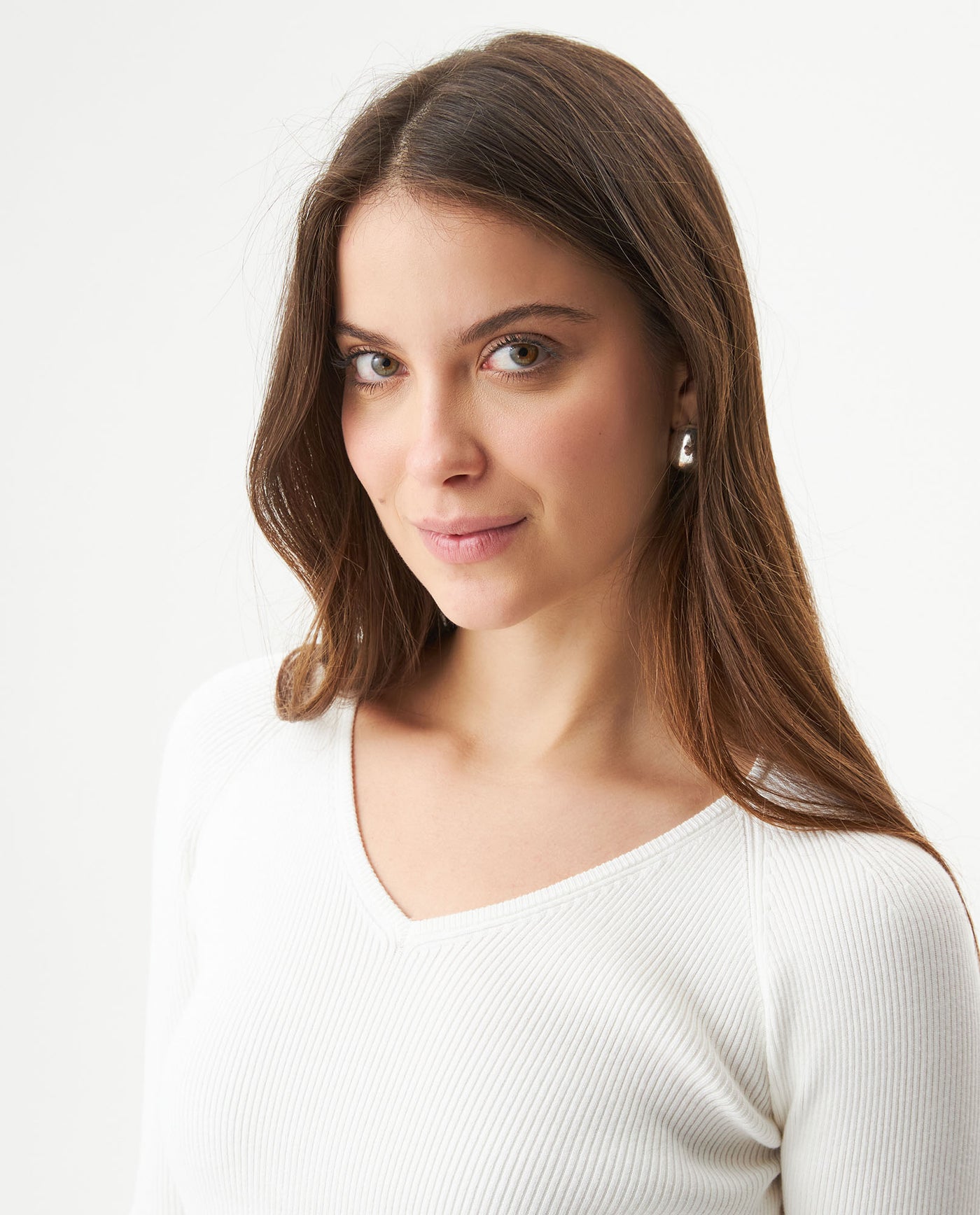 Women's Long Sleeve Heart-Shape V-Neck Knit Top, Compass - 4