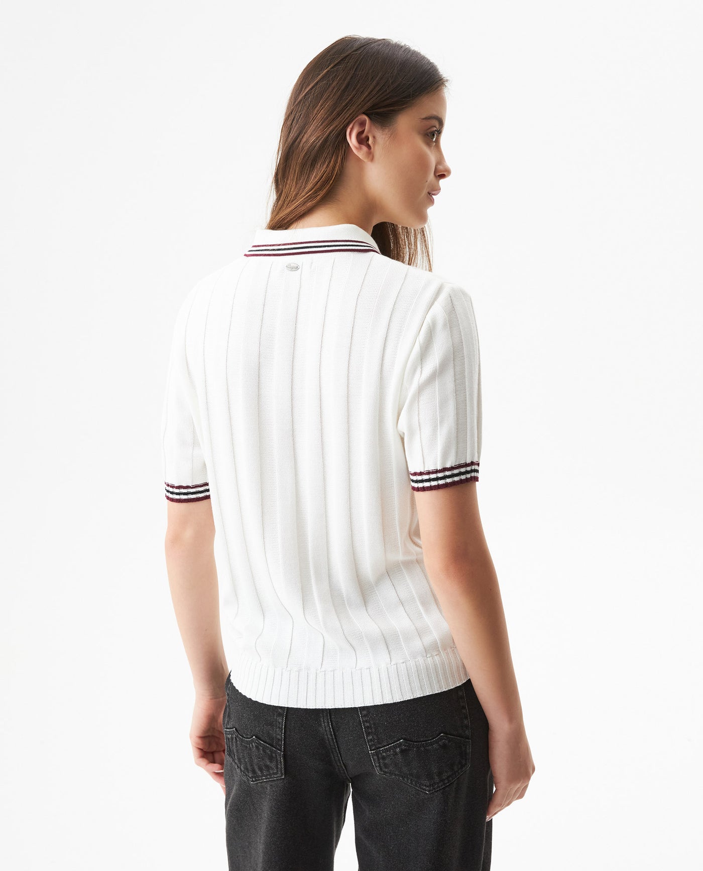 Women's Racing Contrast Knit Polo in Acrylic-Modal Blend - 5