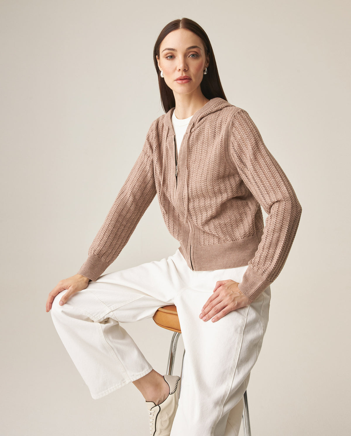 Women´s Knit Hoodie Jacket - Beige 63_799H002_BEI151216_0