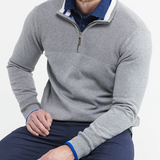 KNIT ZIP MOCKNECK SWEATER IN GREY AND BLUE
