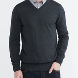 COTTON KNIT V-NECK SWEATER IN GREY