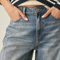 Women's Jeans Barrel Fit Crop - Blue Medium Wash