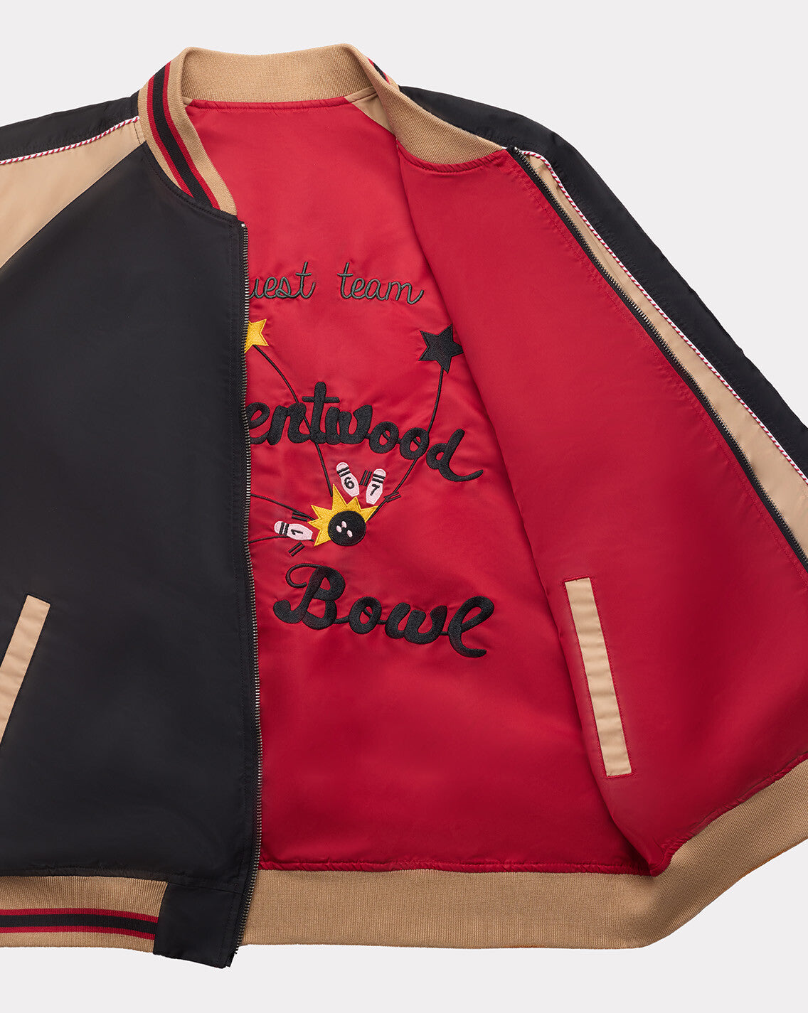 CHAQUETA TEDDY SOUVENIR EN NEGRO Y ROJO