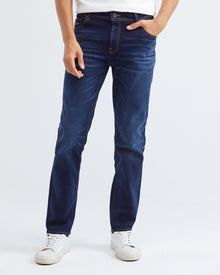 STRAIGHT FIT MID-RISE JEANS IN DARK WASH ST007