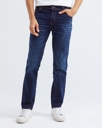 STRAIGHT FIT MID-RISE JEANS IN DARK WASH ST007