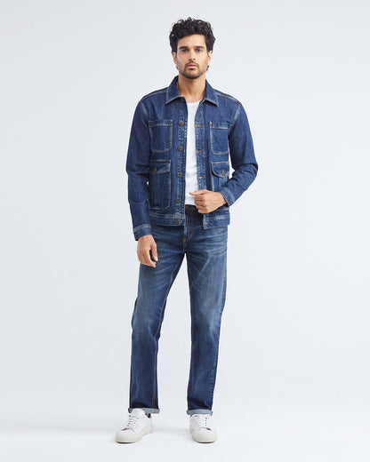 STRAIGHT FIT MID-RISE JEANS IN DARK WASH ST016