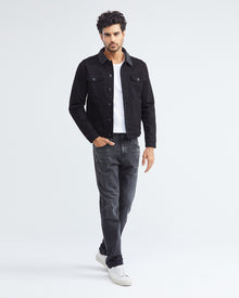 STRAIGHT FIT MID-RISE JEANS IN BLACK ST012