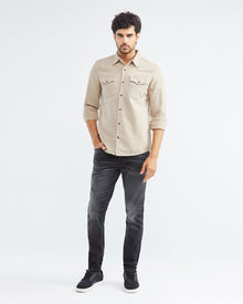 SLIM COTTON UTILITY SHIRT IN BEIGE