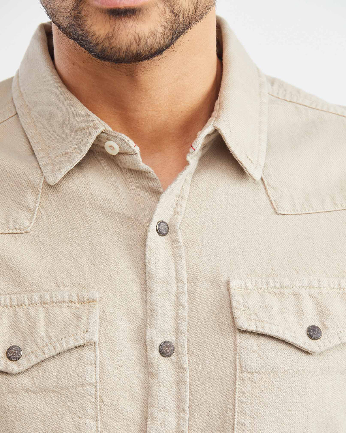 SLIM COTTON UTILITY SHIRT IN BEIGE