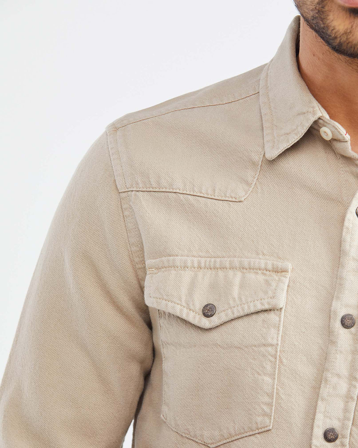 SLIM COTTON UTILITY SHIRT IN BEIGE