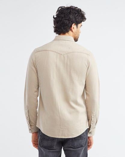 SLIM COTTON UTILITY SHIRT IN BEIGE