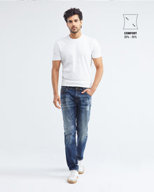 STRAIGHT FIT MID-RISE JEANS IN DARK WASH ST026