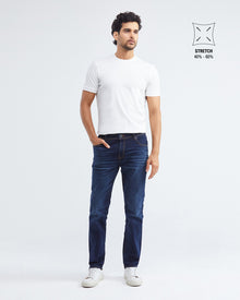 STRAIGHT FIT MID-RISE JEANS IN DARK WASH ST007