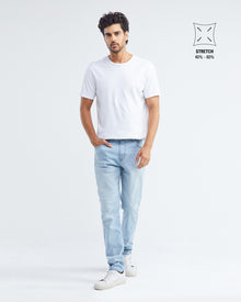 JEAN TAILLE MI-HAUTE COUPE DROITE DÉLAVÉ CLAIR