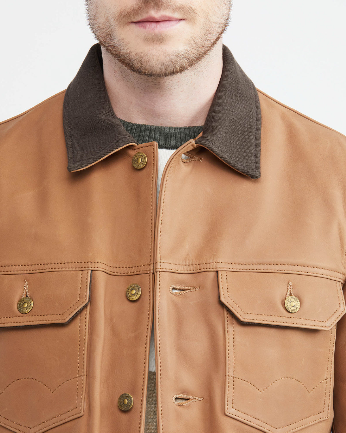 OCHRE LEATHER UTILITY JACKET