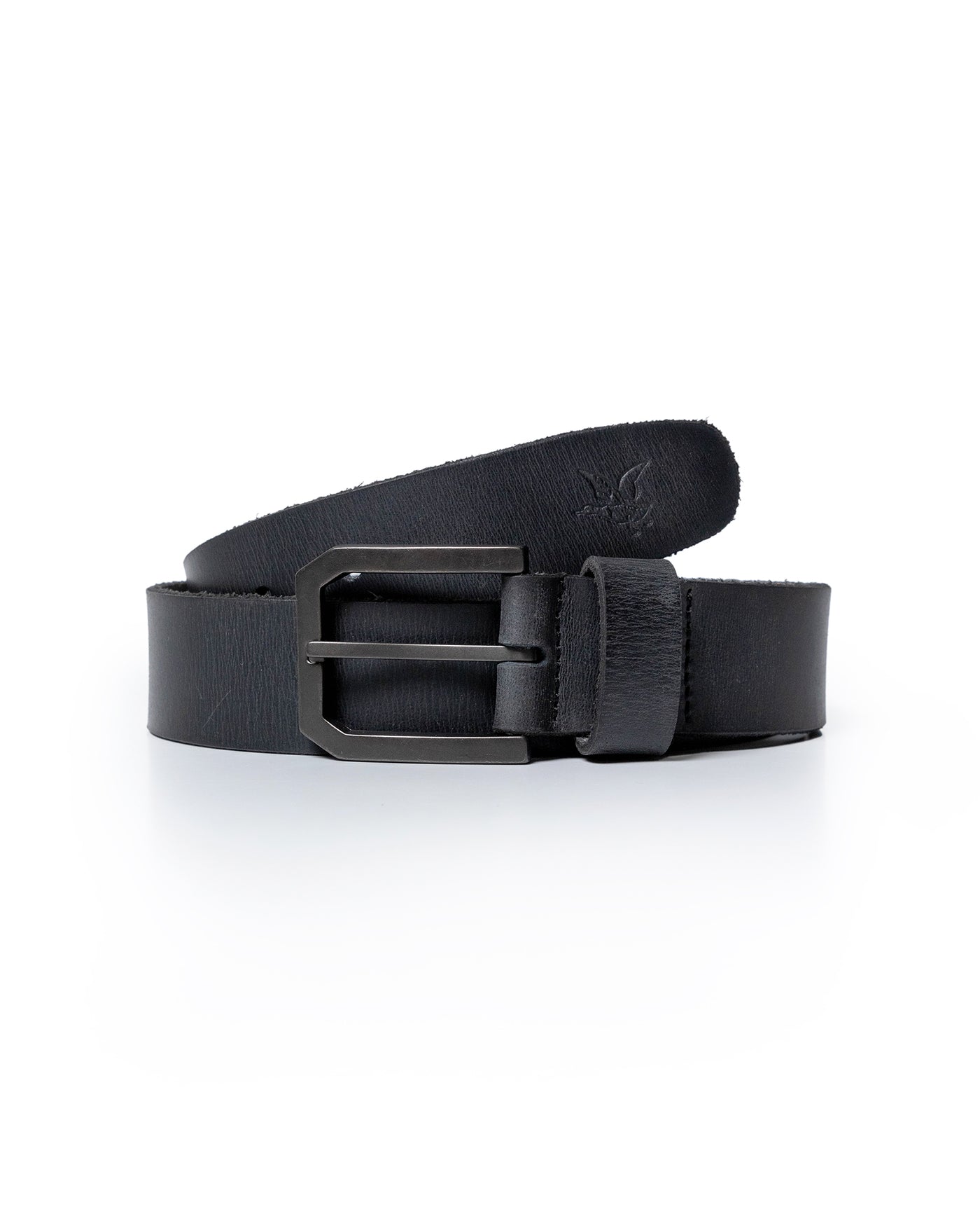 Mens Belt Vegetable Tanned Cowhide Leather Embossed Duck Logo - Black 63_011H000_NEG194007_0