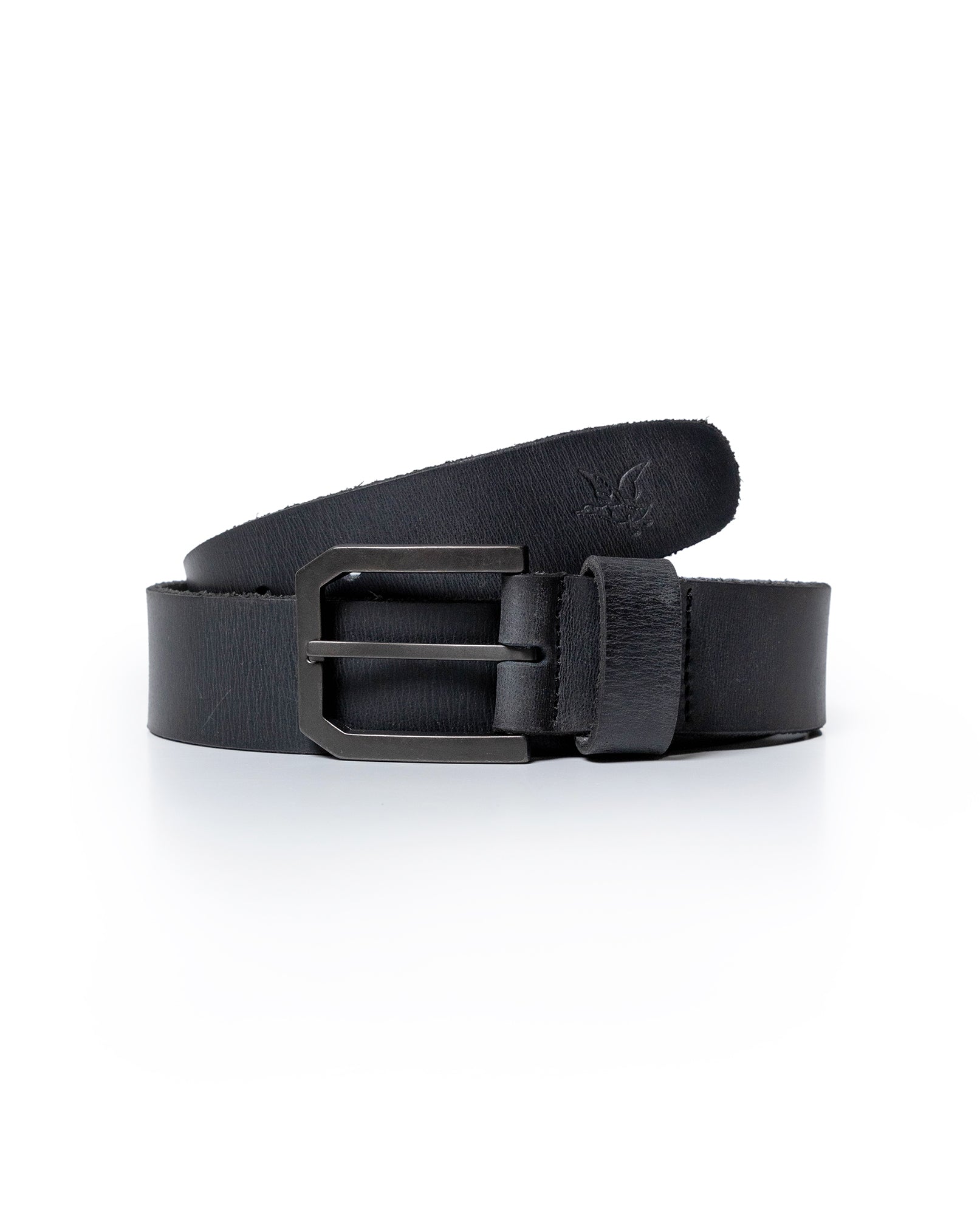 Mens Belt Vegetable Tanned Cowhide Leather Embossed Duck Logo - Black 63_011H000_NEG194007_0