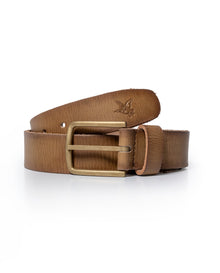 Mens Belt Artisan Waxed Cowhide Leather Embossed Logo - Khaki 63_011H001_CAQ150309_0